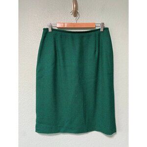 Vintage Jones New York Women's Navy and Green 100%‎ Wool Skirt Size 12